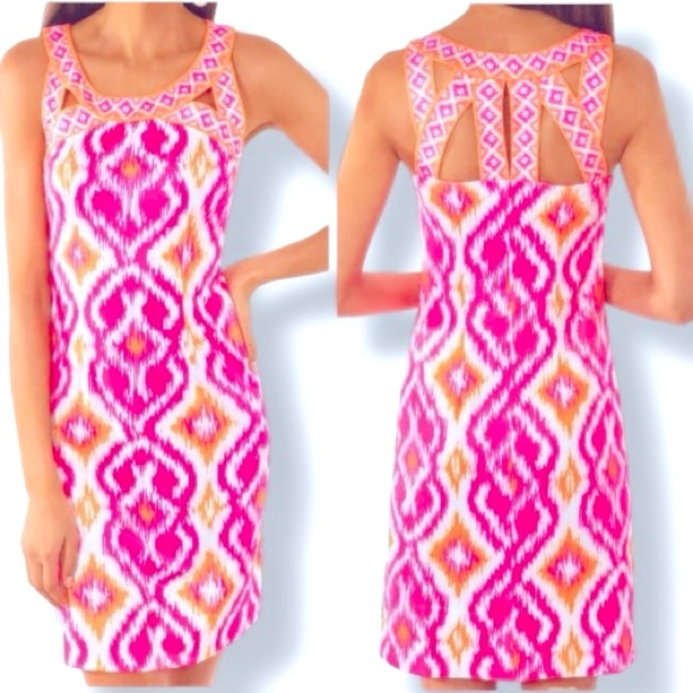 Gretchen Scott Designs Jersey Isosceles Dress Kitt Ikat Size Small in Pink - Picture 2 of 7